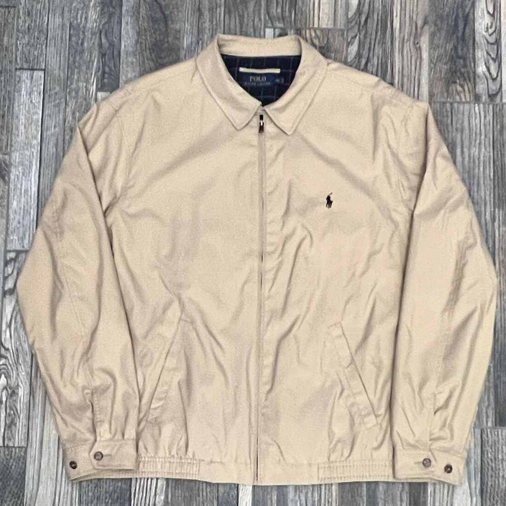 🔥🔥 Vintage POLO RALPH LAUREN Bi-Swing Windbreaker Flannel Lined Tan Jacket 2XLT
